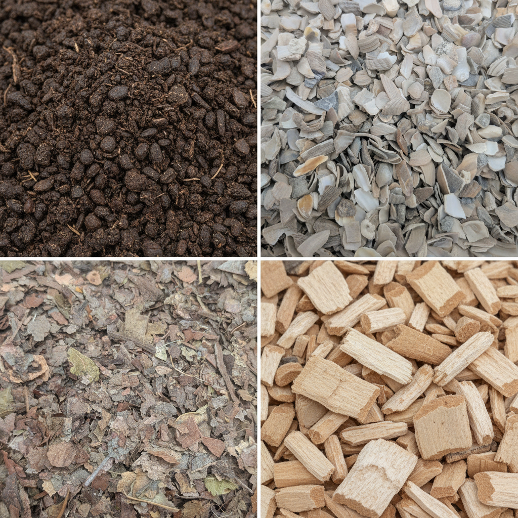 Substrate bundle ingredients: worm castings, crushed oyster shells, shredded leaf litter and beech chips